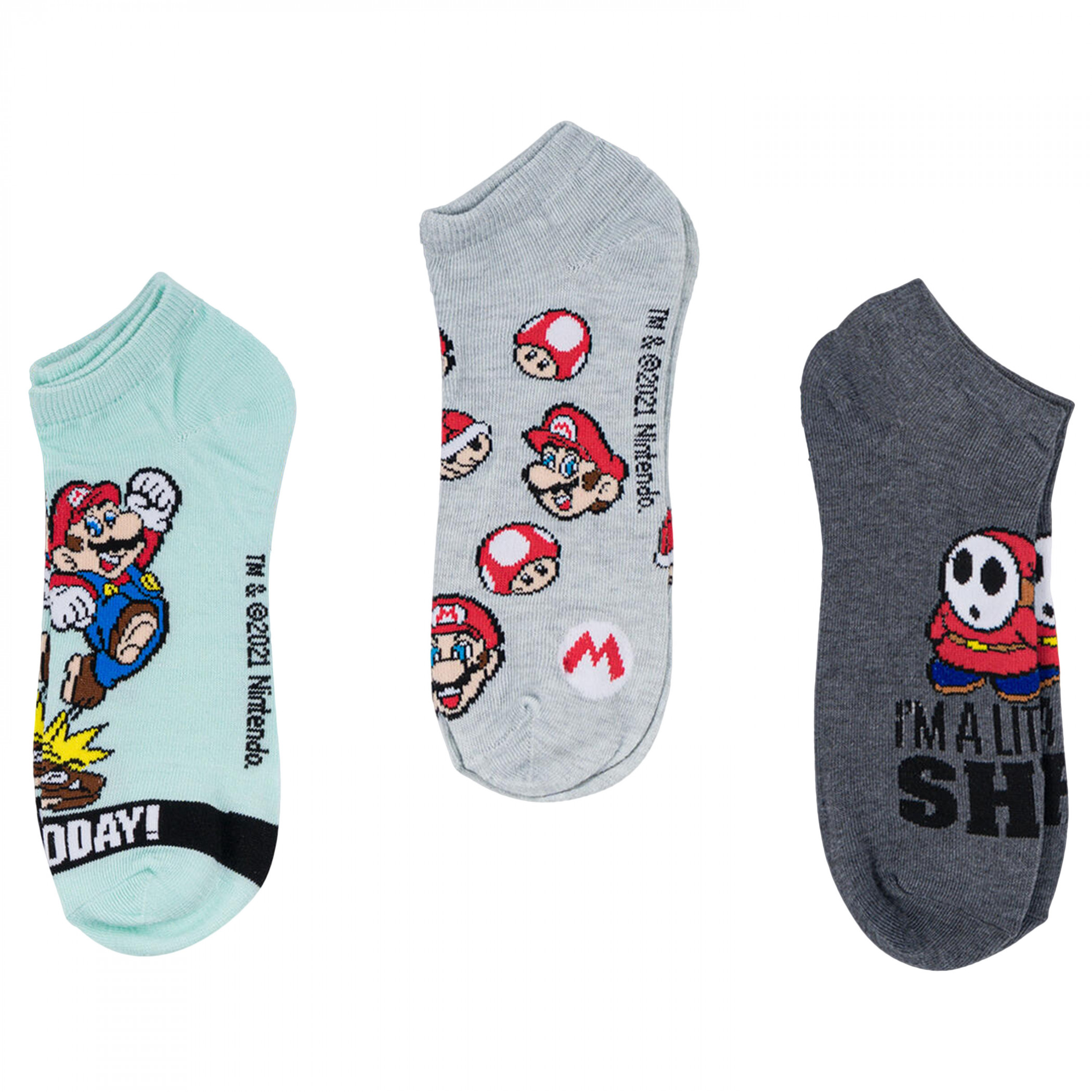 Super Mario Bros. I'm a Little Shy 3-Pair Pack of Men's Ankle Socks