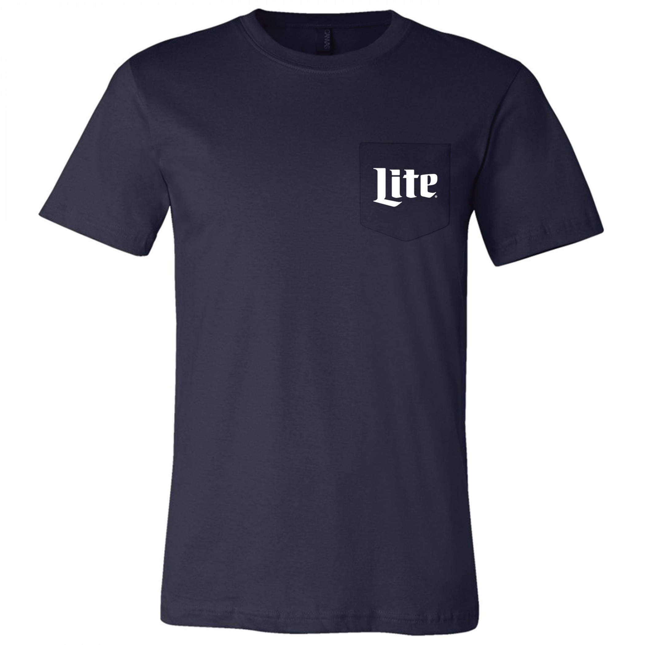 Miller Lite Beer Front and Back Navy and White Logo Print Pocket T-Shirt