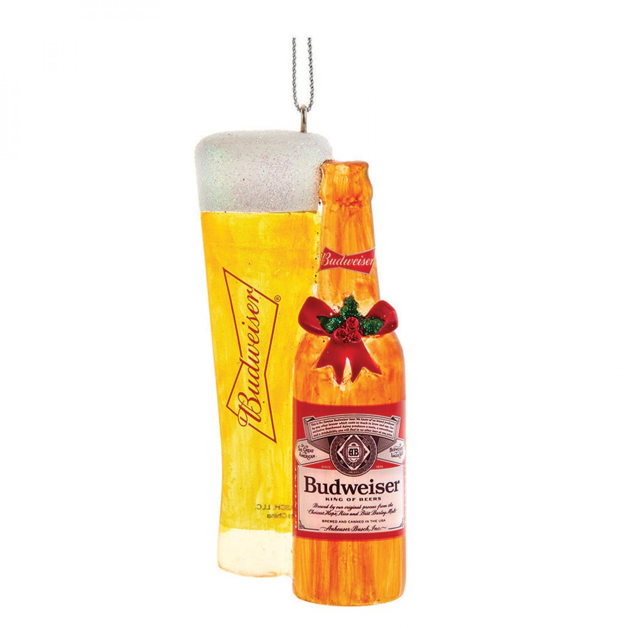 Budweiser Beer Bottle and Glass Holiday Ornament