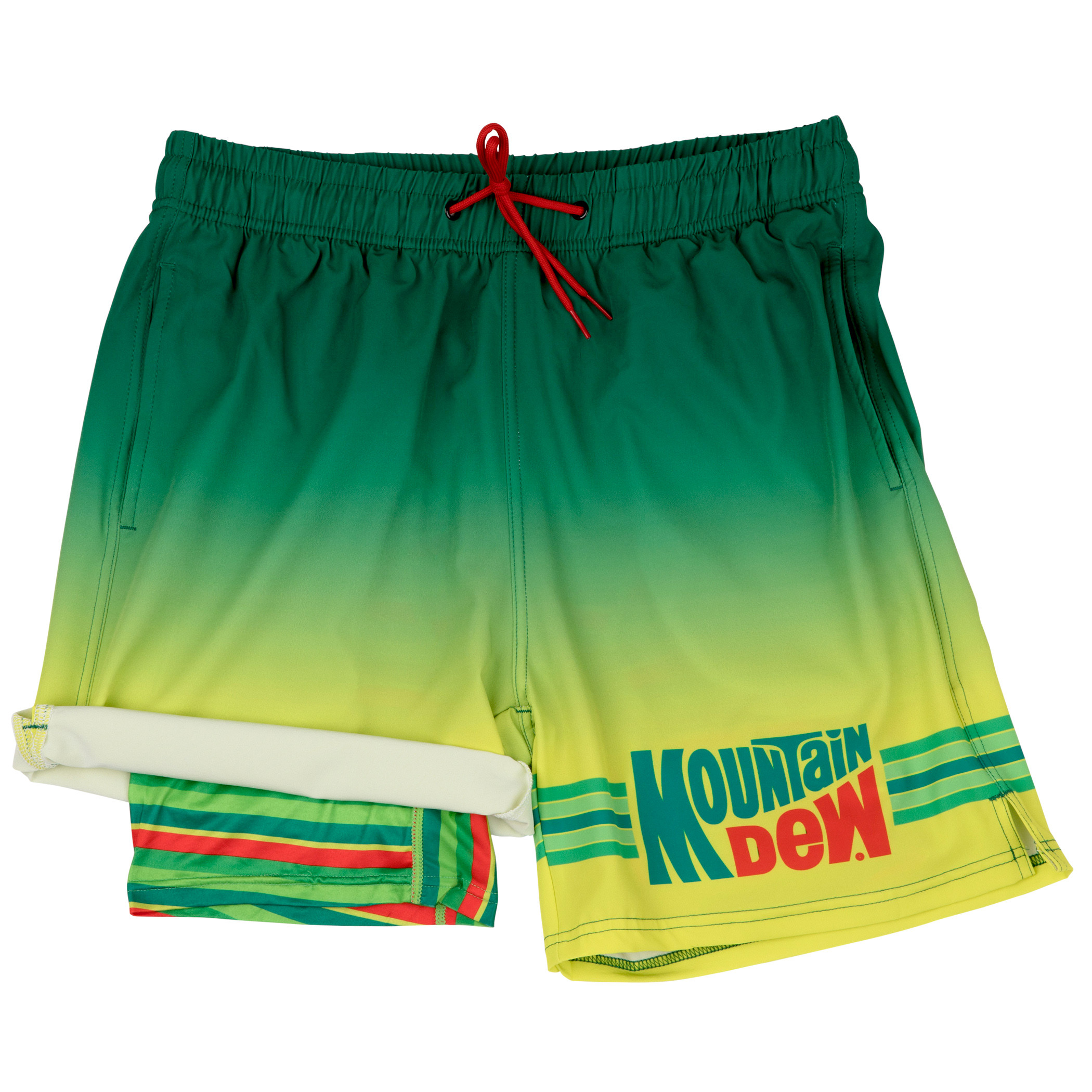 Mountain Dew Retro Logo 6 Inseam Lined Swim Trunks-Medium (32-34)