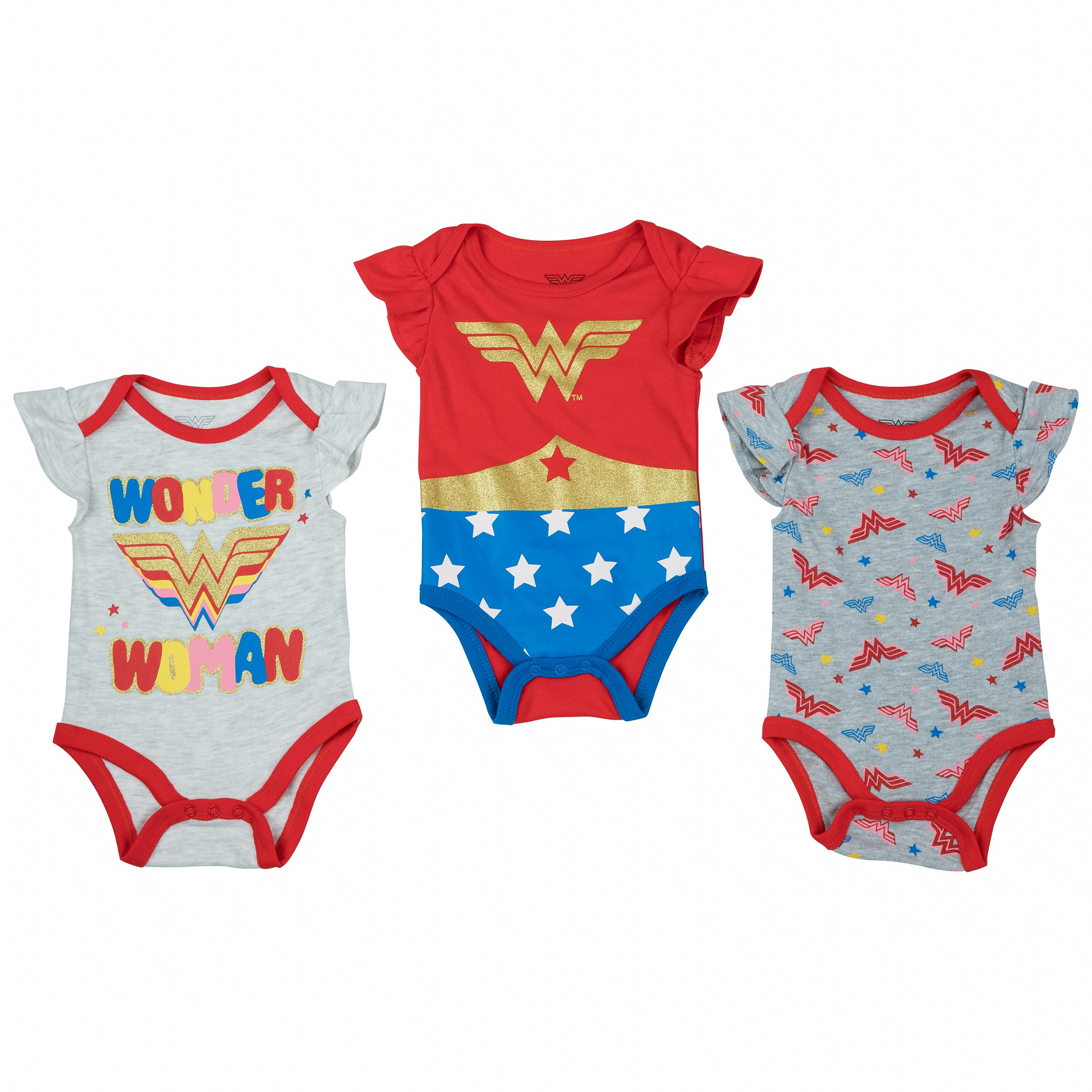 Wonder Woman Suit and Icons 3-Pack Infant Bodysuit Set