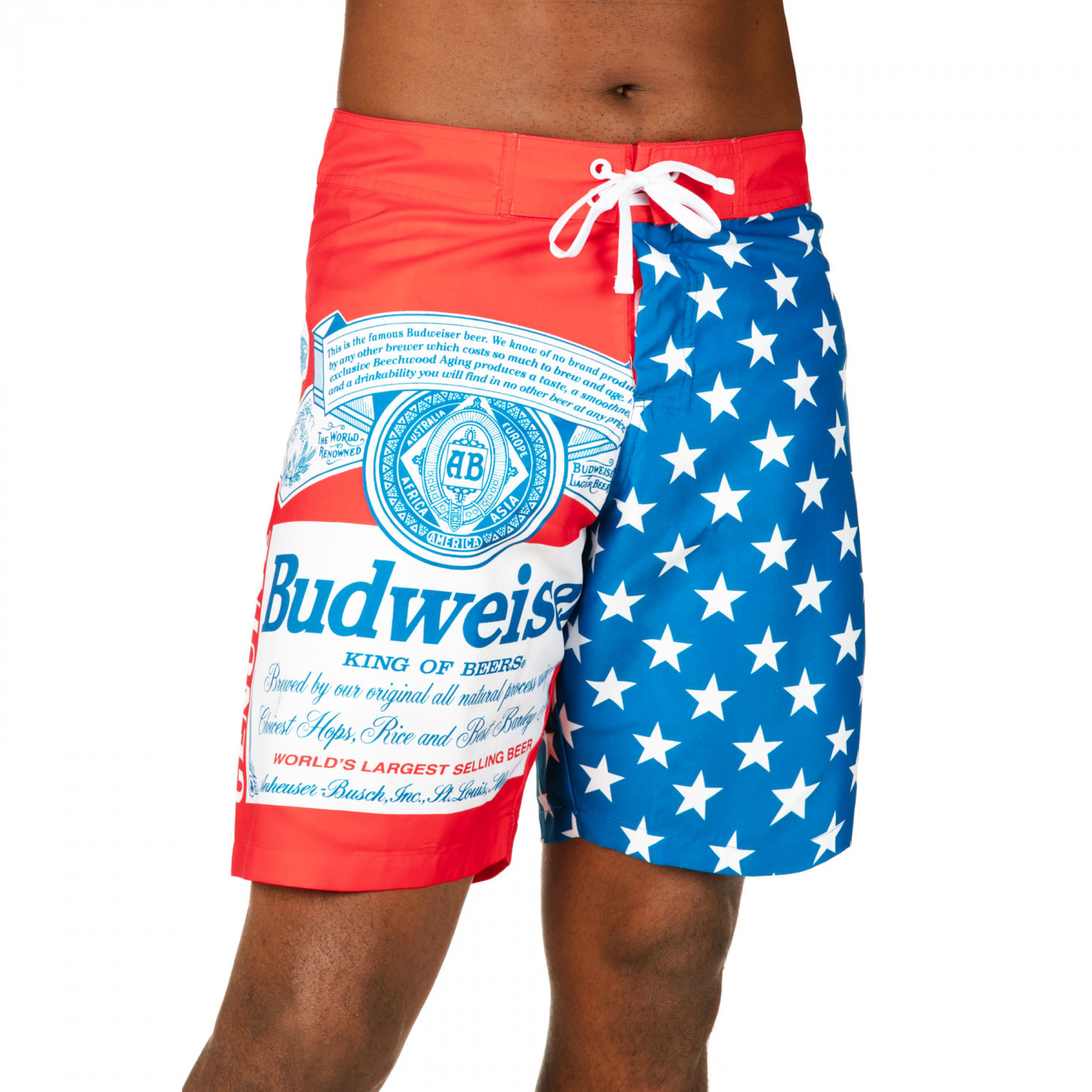 Men's Budweiser Beer Board Shorts Swim Trunk Swimwear Red Vintage American Bud