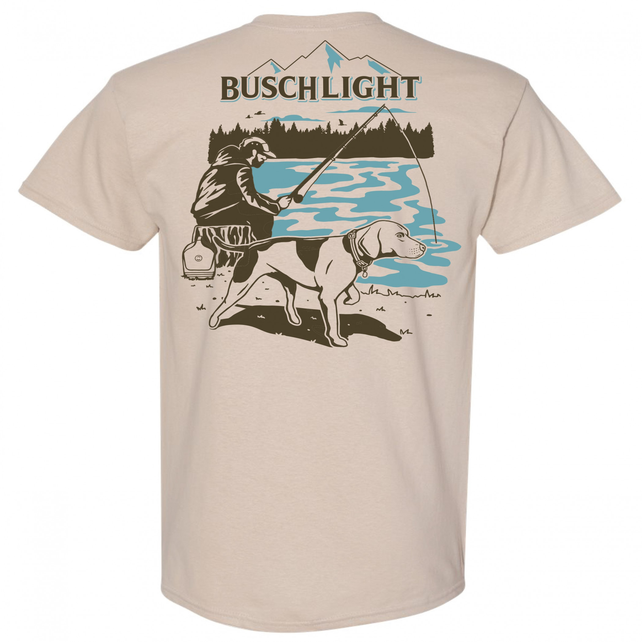 Busch Light Fishing with Friends Tan Front Back Print T-Shirt