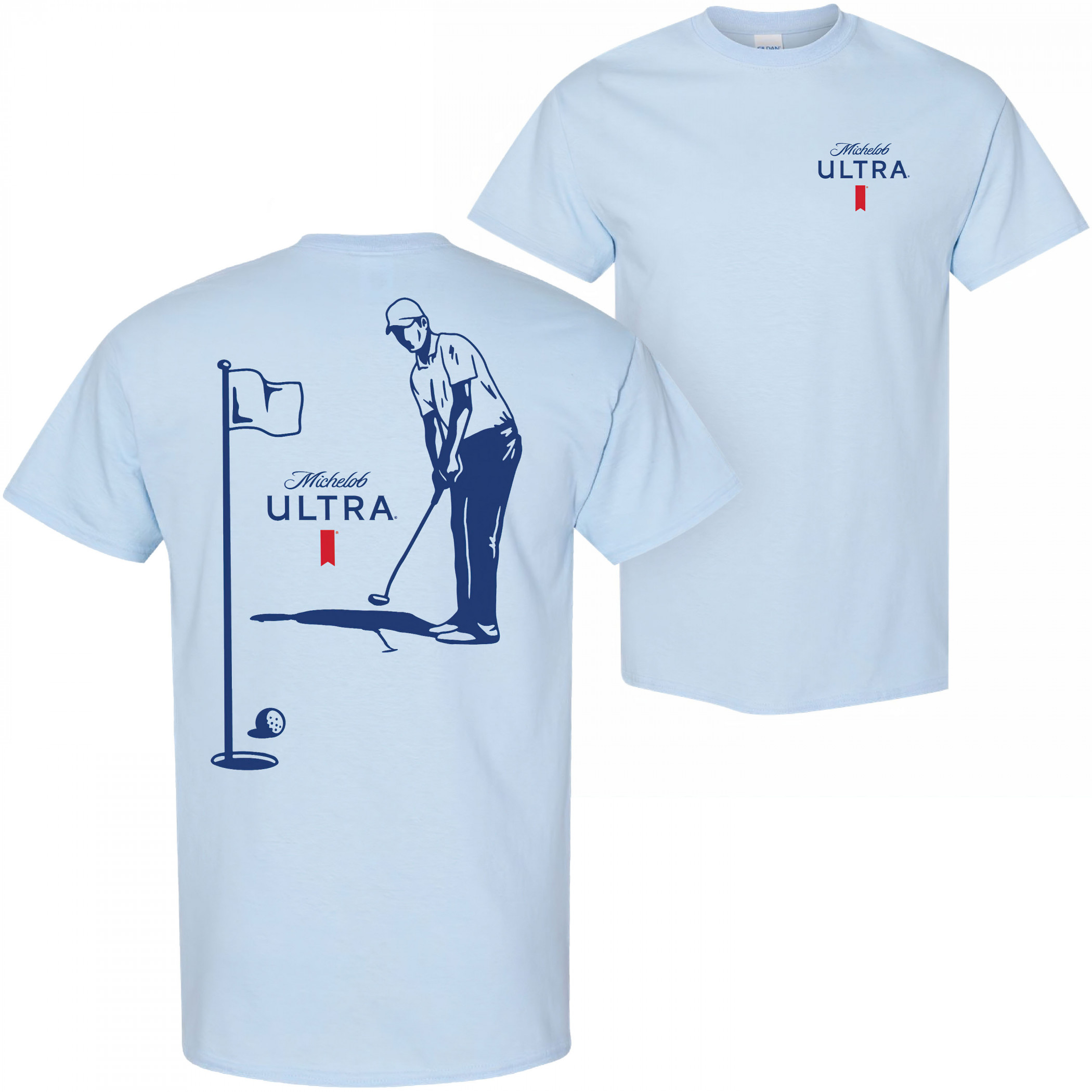 Michelob Ultra Golfing Blue Colorway Front and Back Print T-Shirt