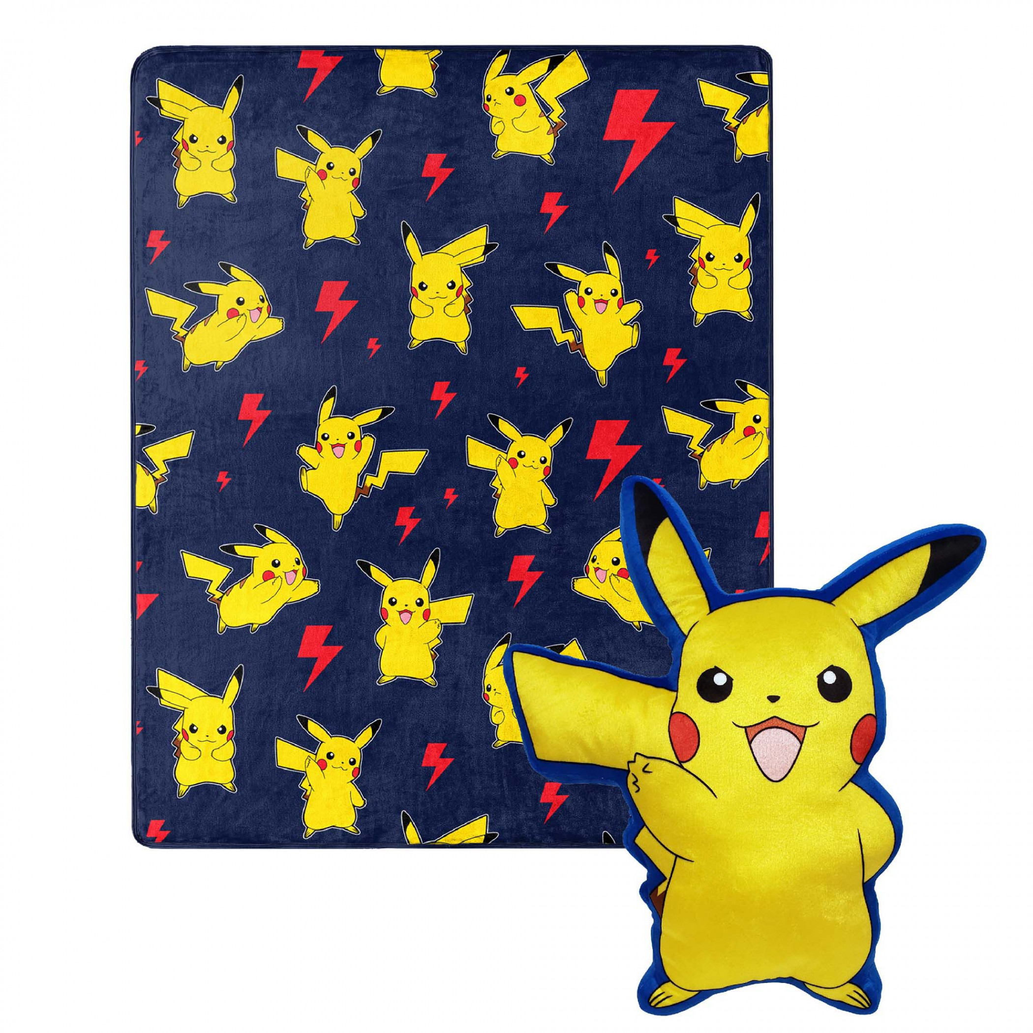 Pokemon Pikachu Lightning Zap 40 x 50 Silk Touch with Plush Hugger