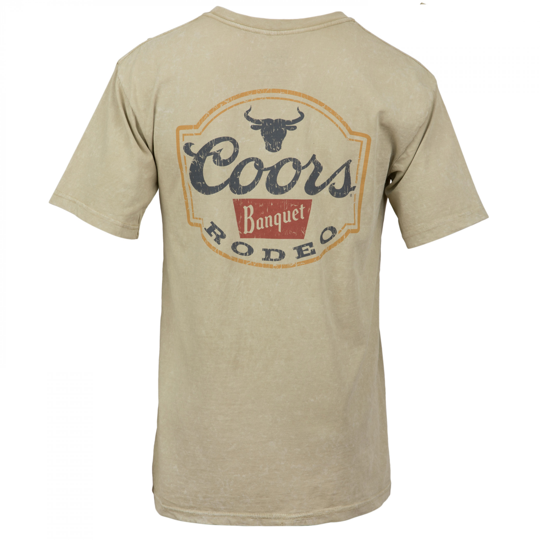 Coors Banquet Rodeo Logo Distressed Front and Back Tan T-Shirt-Medium
