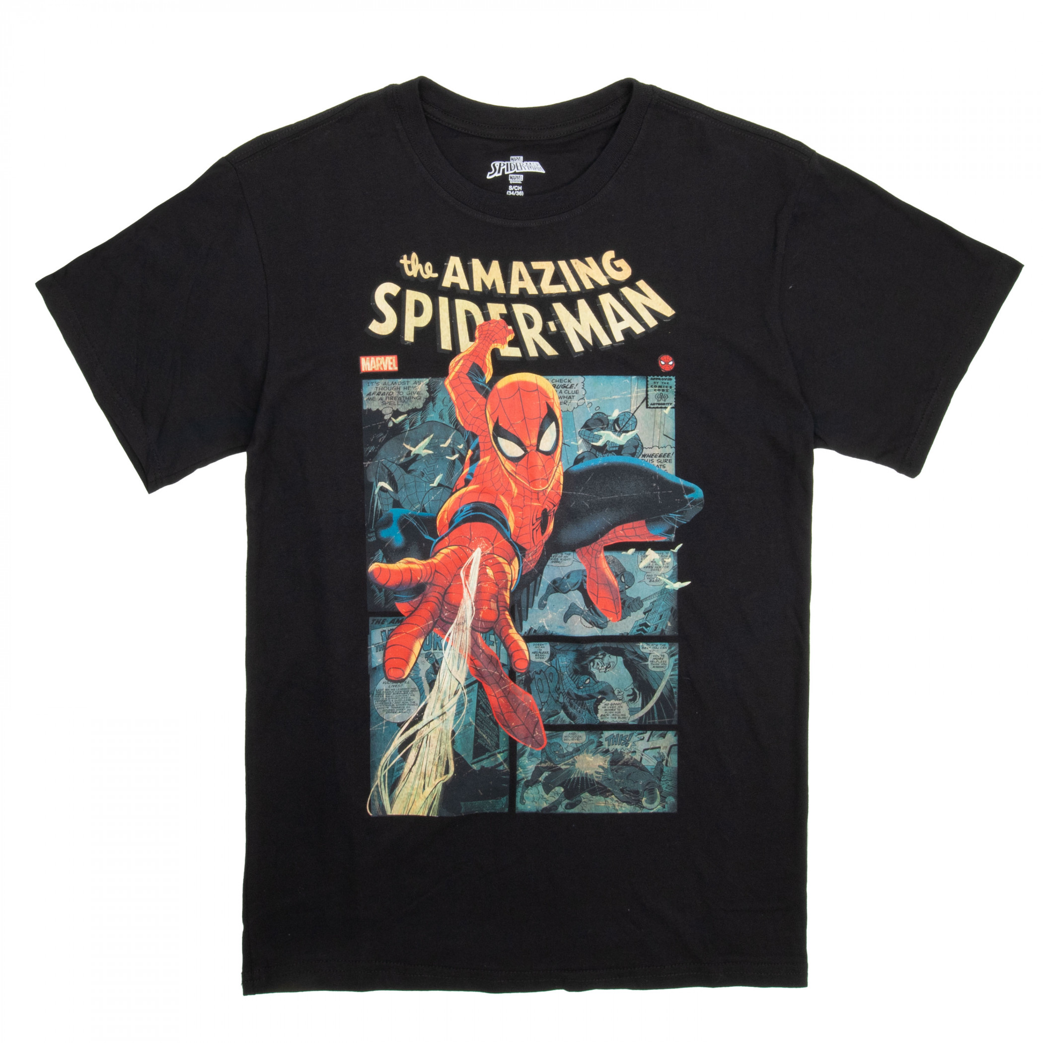 Spider-Man Swinging Through The Comic Panels T-Shirt