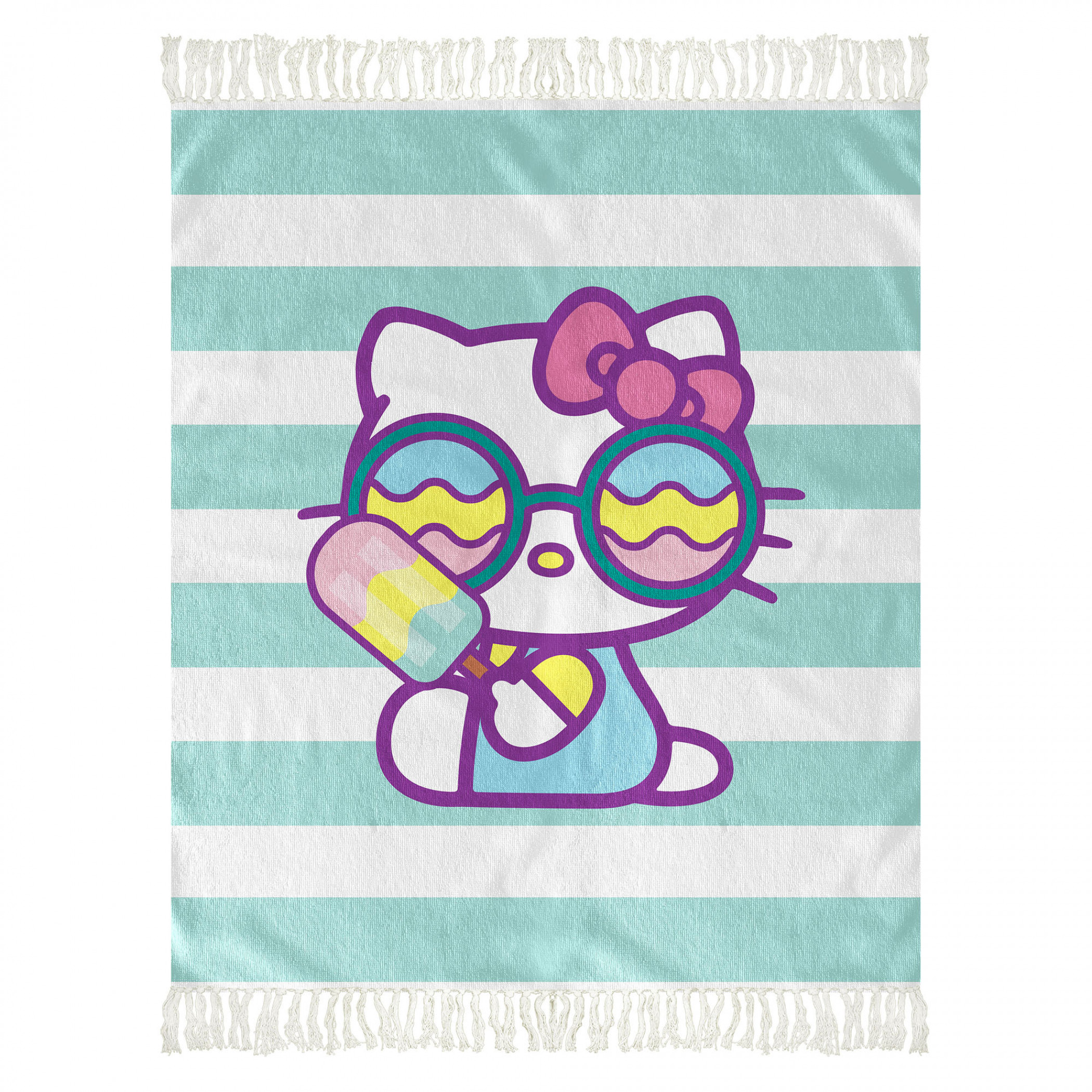 Hello Kitty Holding Popsicle 50"x60" Beach Throw with Tassels