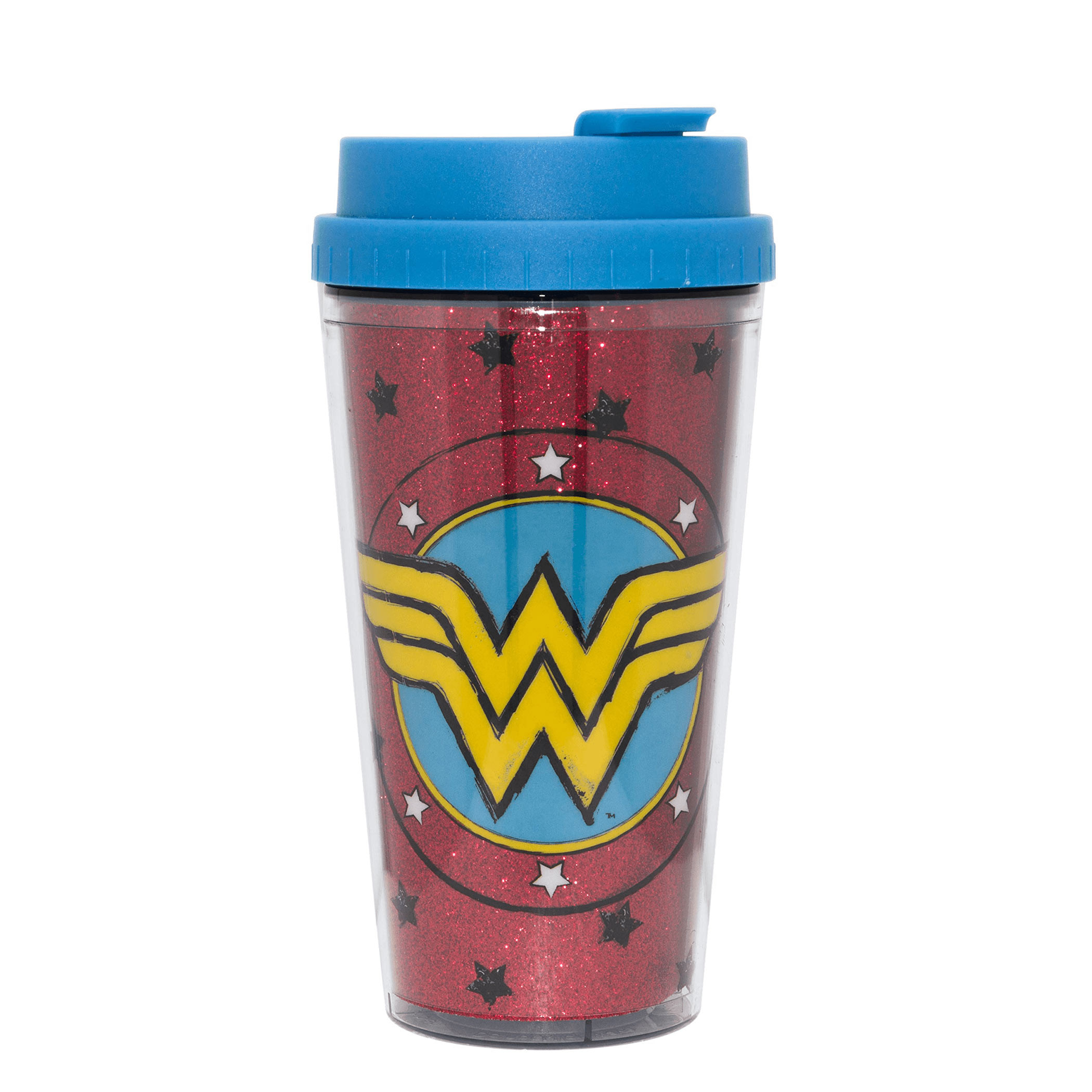 Wonder Woman Sketch Logo 16oz Double Wall Plastic Glitter Travel Mug
