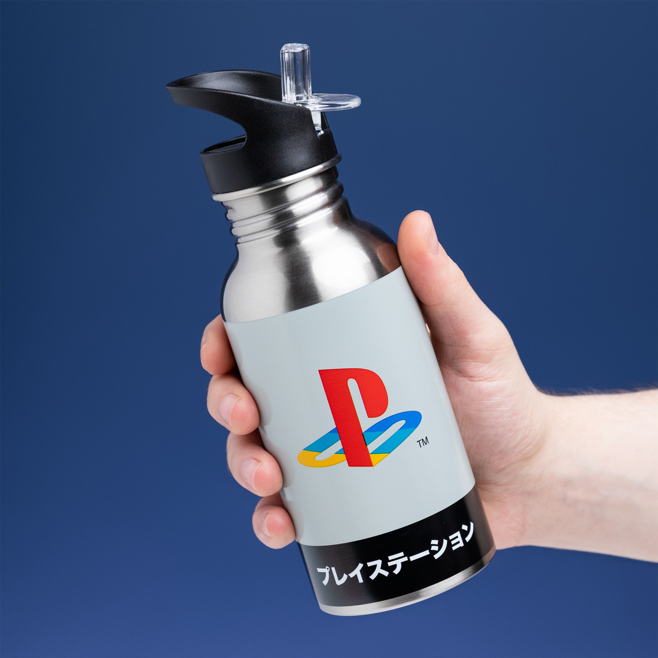 PlayStation Logo Katakana 500ml Stainless Steel Water Bottle w/ Straw