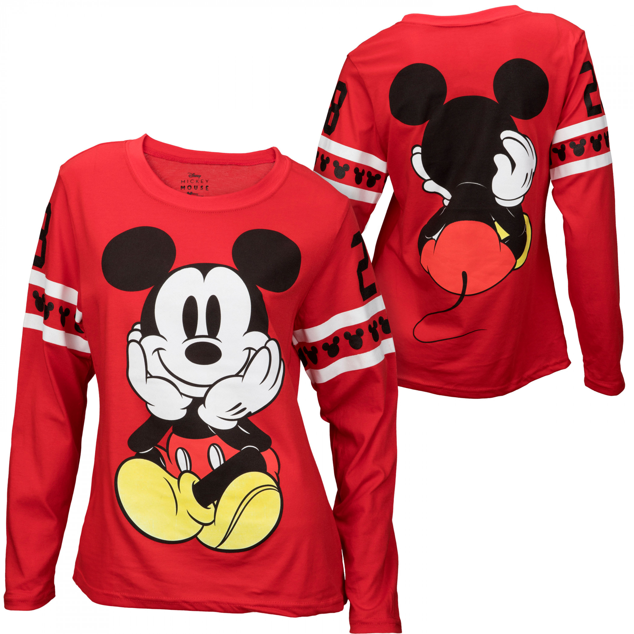 Mickey Mouse Athletic Stripes Junior's Front and Back Long Sleeve Shirt