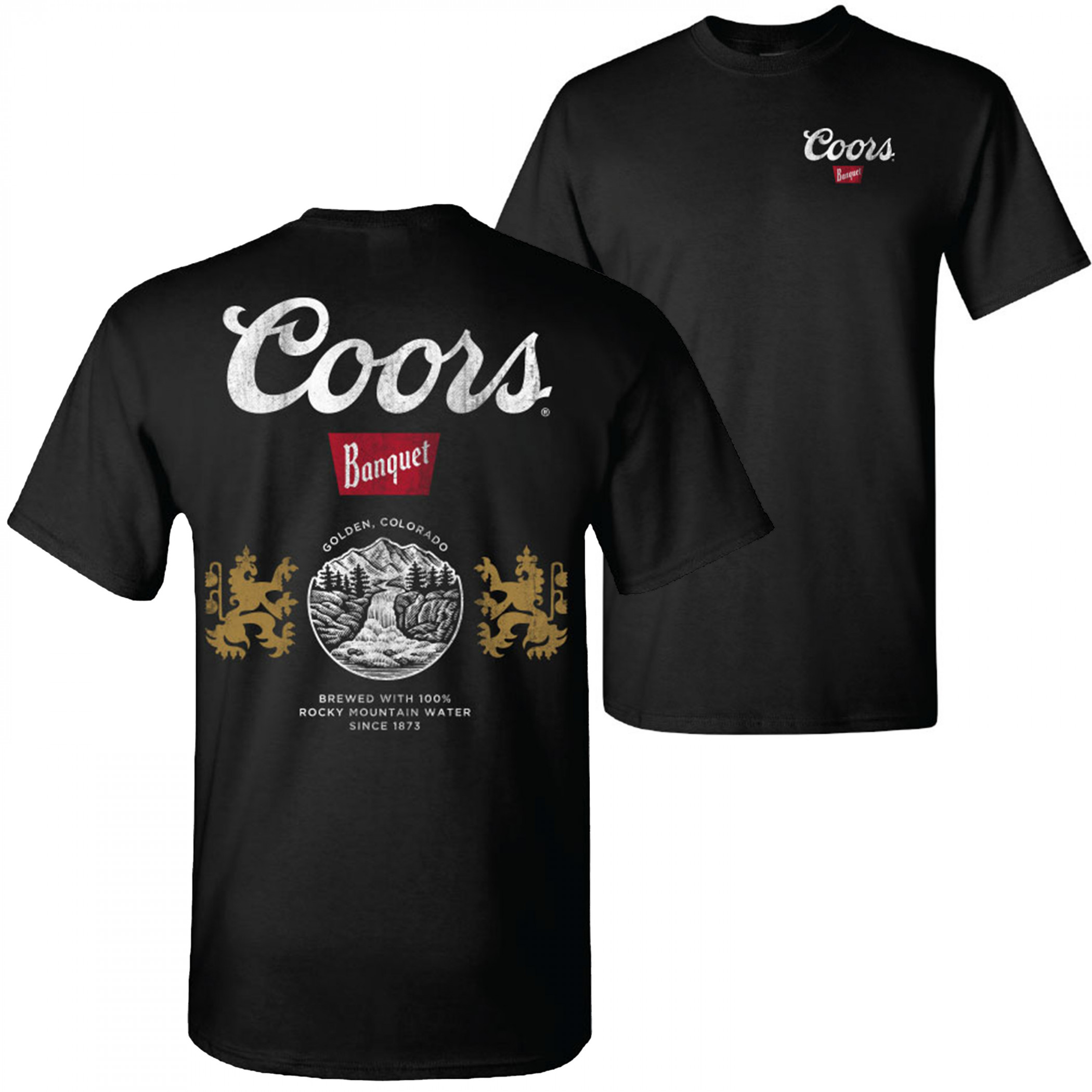 Coors Banquet Can Logo Front and Back Print Black T-Shirt