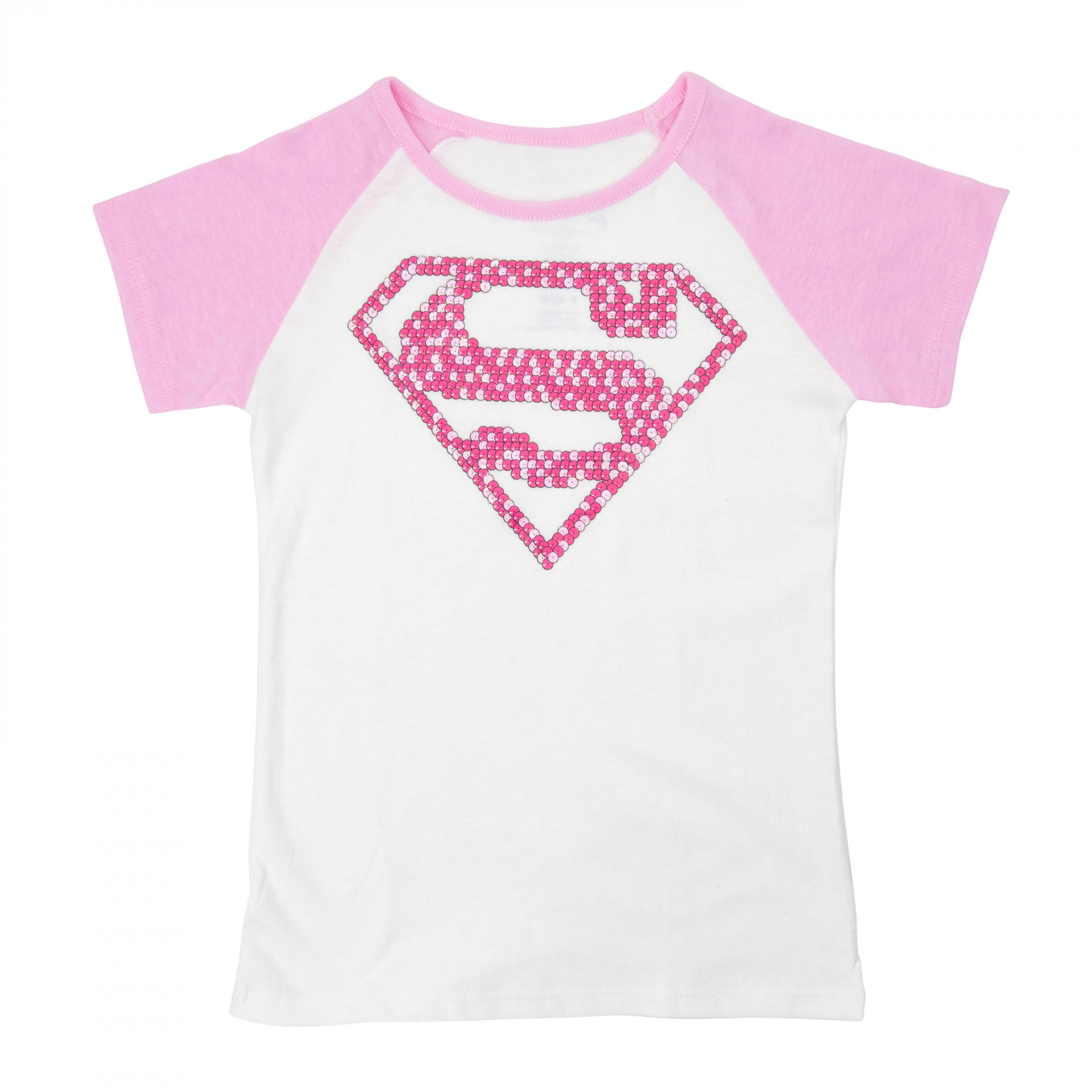 Supergirl Girls Pink Pattern Symbol T-Shirt