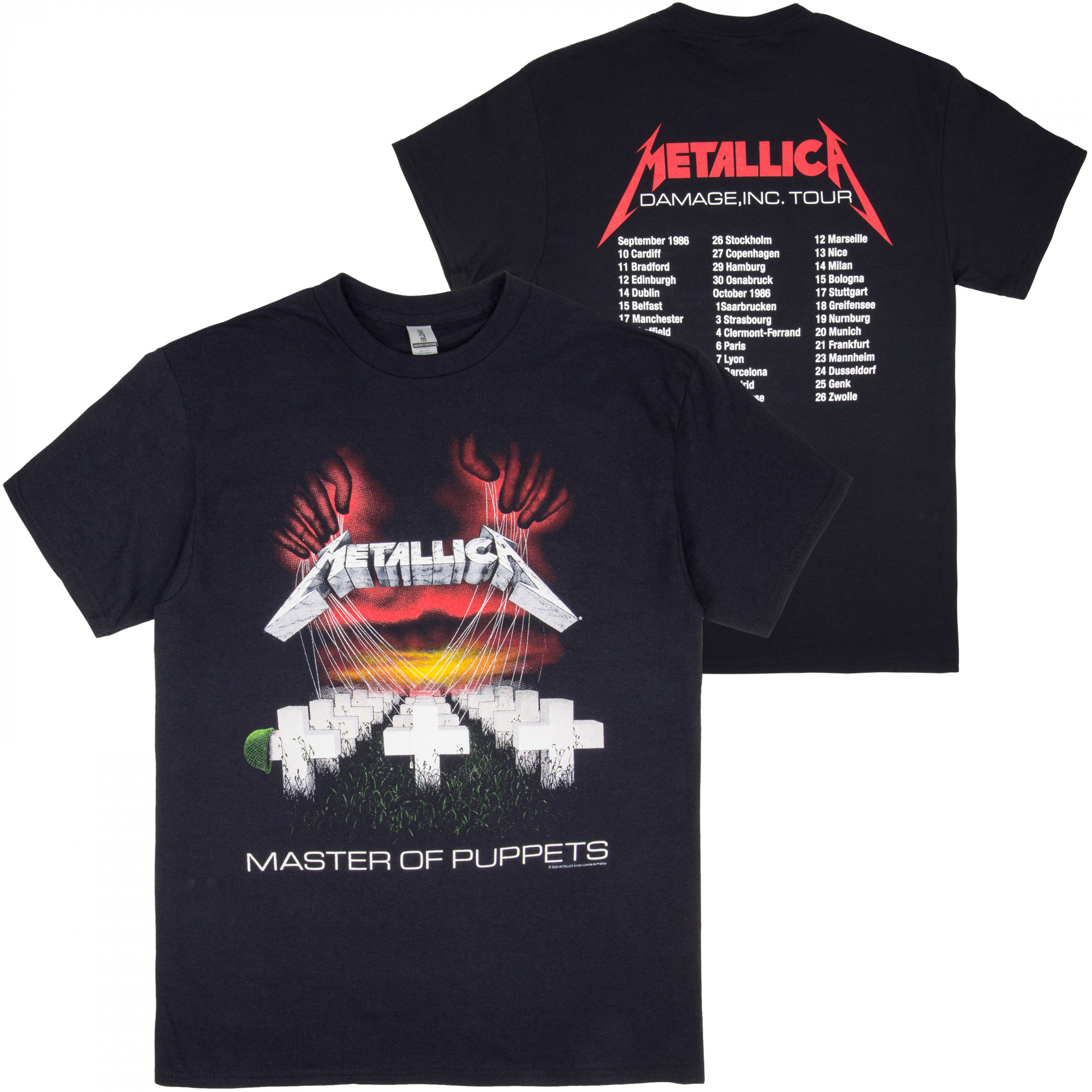 Metallica Master Of Puppets Tour '86 Album Cover & Tracks T-Shirt