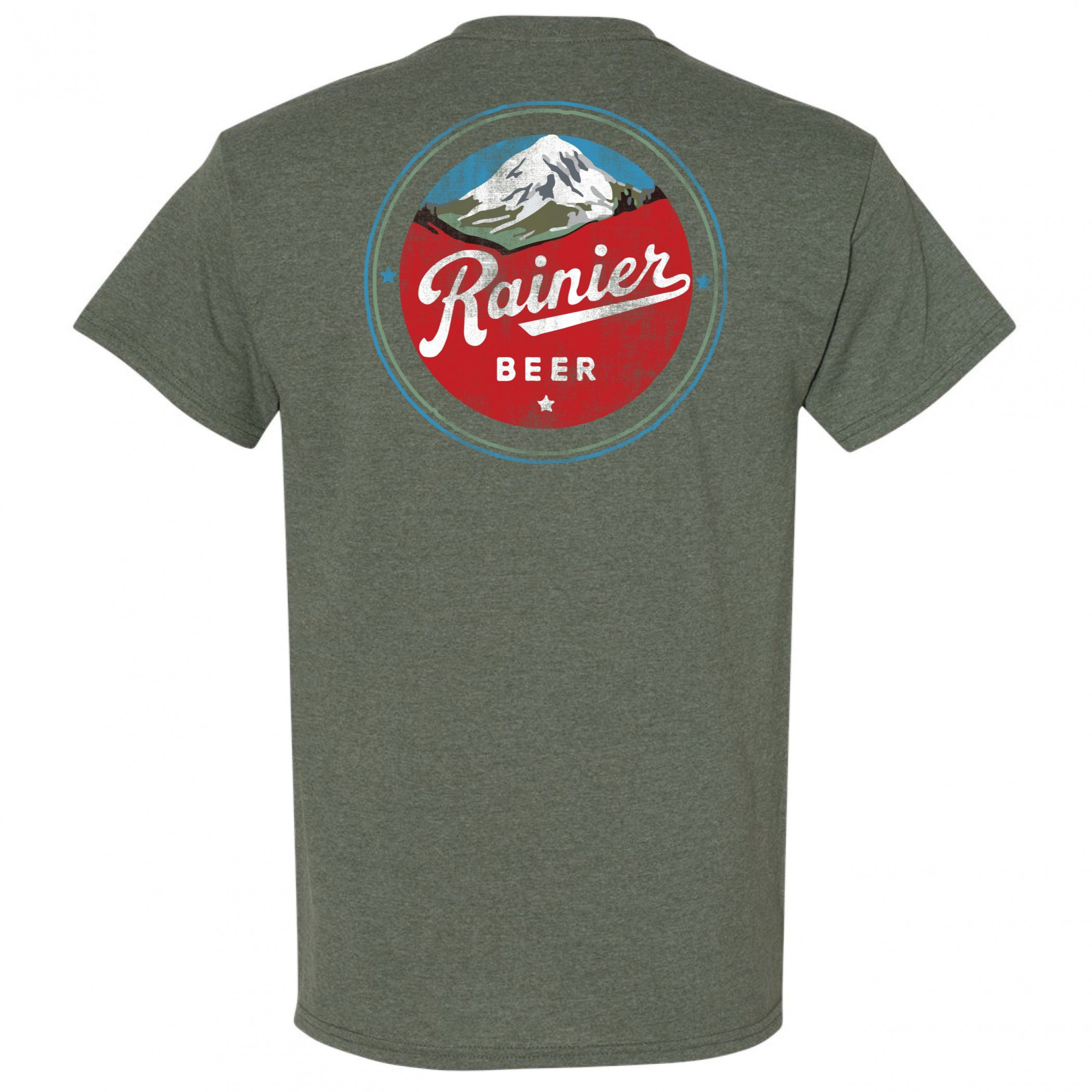 Rainier Beer Distressed Mountain Logo Front and Back T-Shirt