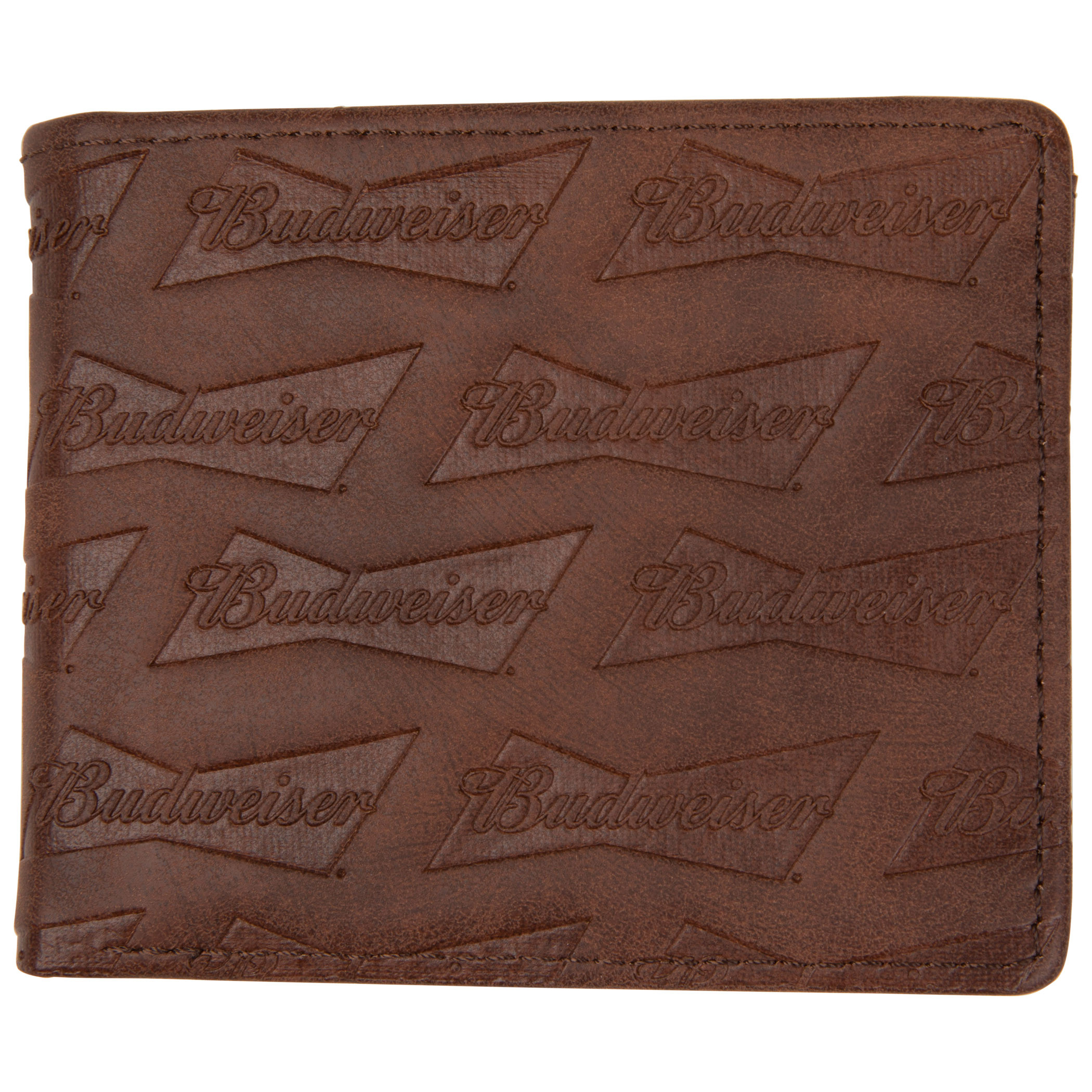 Budweiser Brown Bifold Wallet AOP Bowtie Deboss with ID Window 