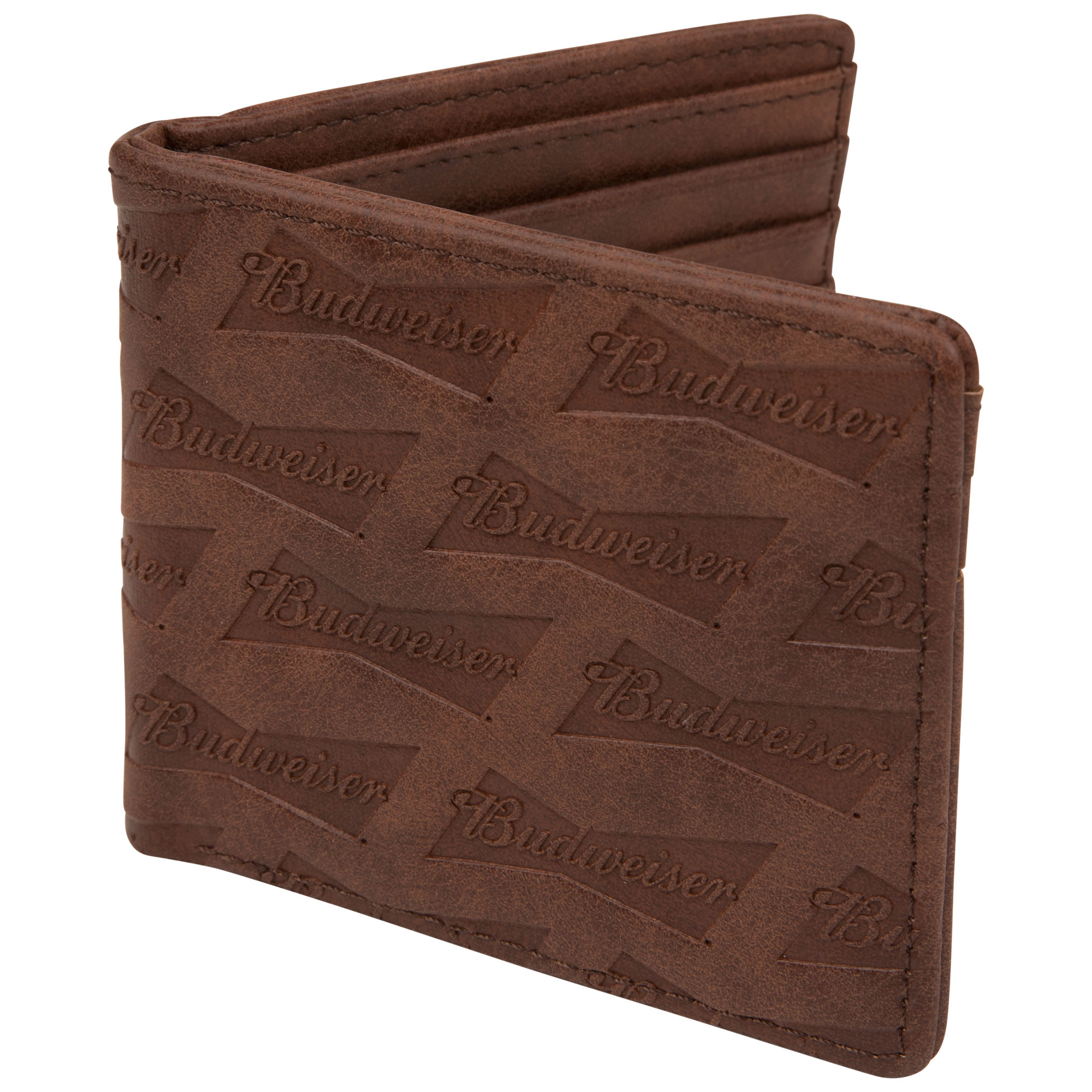 Budweiser Brown Bifold Wallet AOP Bowtie Deboss with ID Window 