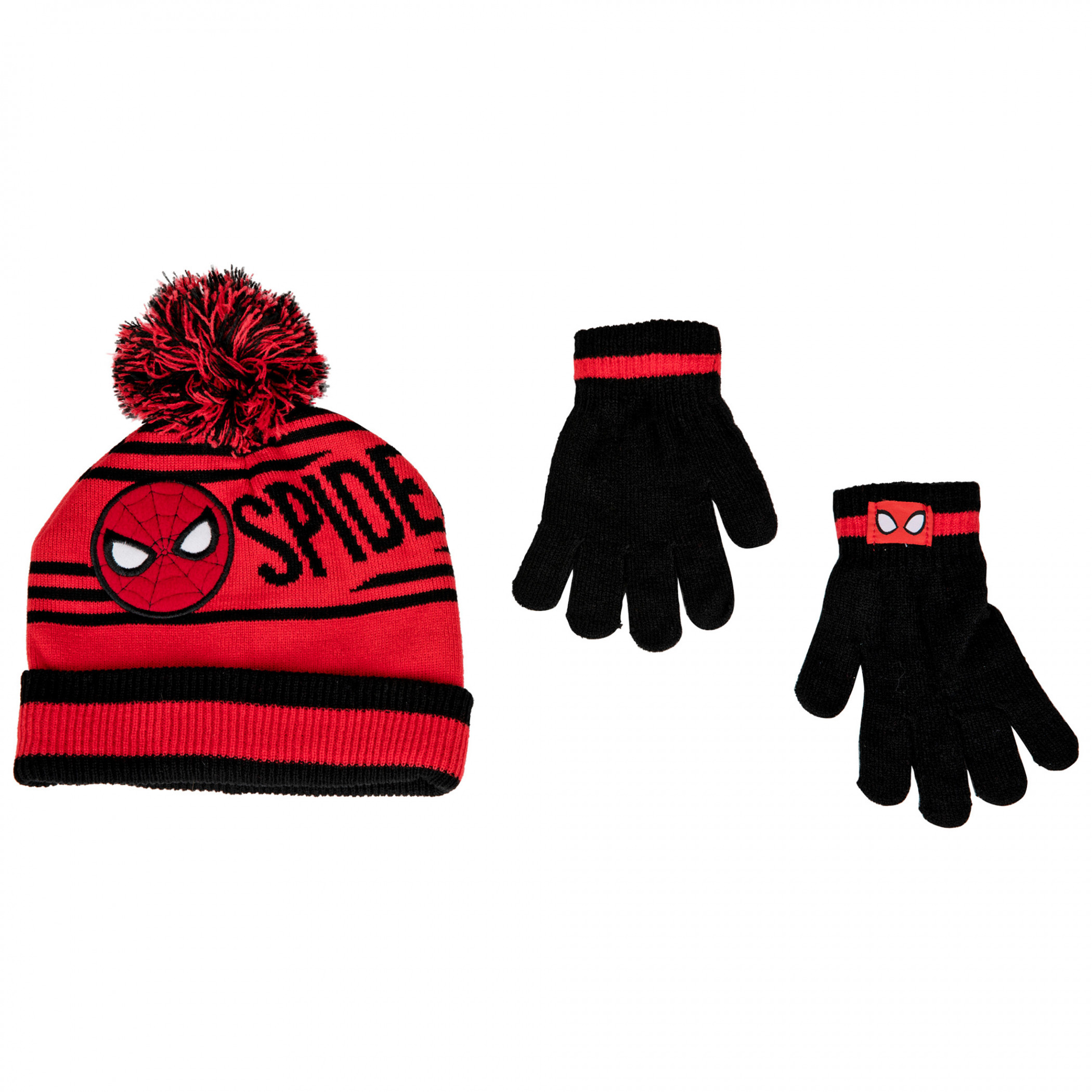 Marvel Comics Spider-Man Spidey Symbol Pom Cuff Beanie & Glove Set