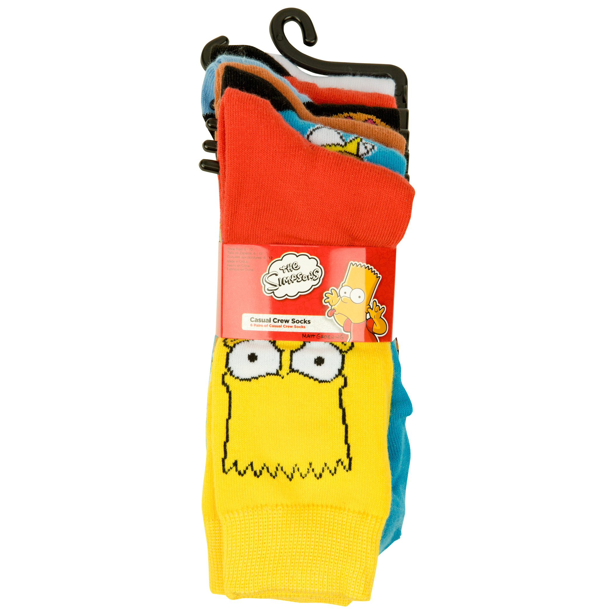 The Simpsons Assorted Characters Men's 6-Pair Pack of Crew Socks