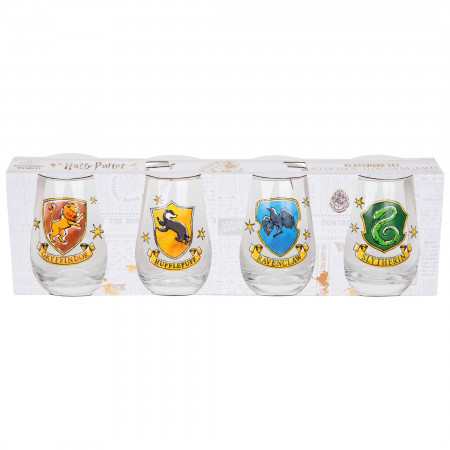 Harry Potter Hogwarts House Colors 12-Ounce Stemless Wine Glasses | Set of 4