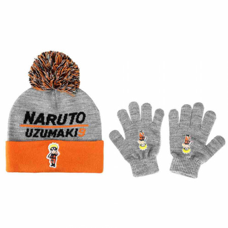 Naruto Shippuden Chibi Character Youth Pom Beanie & Gloves Combo