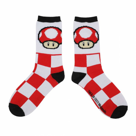 Super Mario Icons Checkered 5-Pair Pack of Women's Crew Socks
