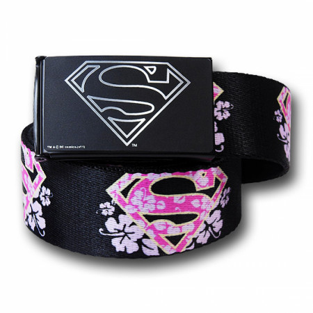 Supergirl Flower Symbols Black Adult Web Belt