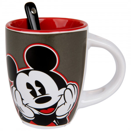 Mickey and Minnie Mouse Sketch Ceramic Espresso Mug with Spoon