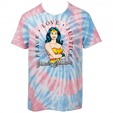 Wonder Woman Character Peace Love and Justice Tie Dye T-Shirt