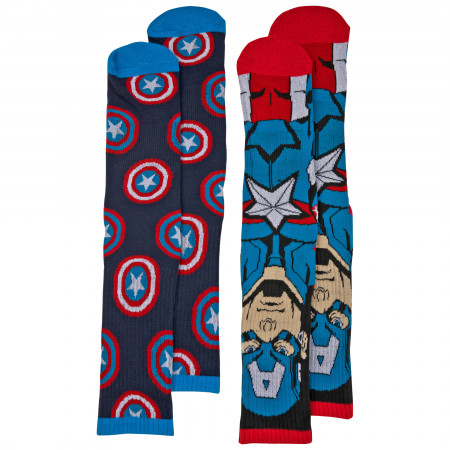 Captain America Character and Shield Symbols 2-Pair Pack of Athletic Socks