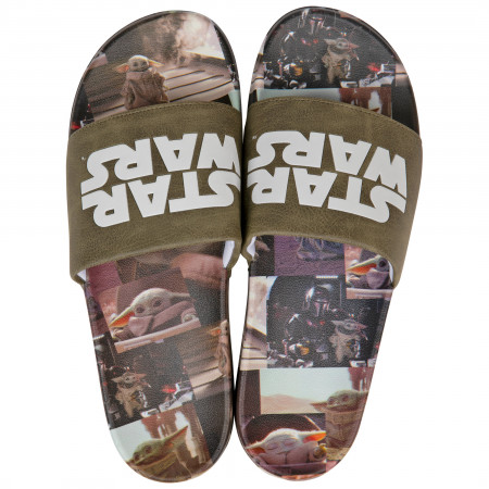 Star Wars Logo with The Child from the Mandalorian Scenes Sandal Slides