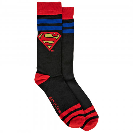 Superman Stripes and Symbols Crew Socks