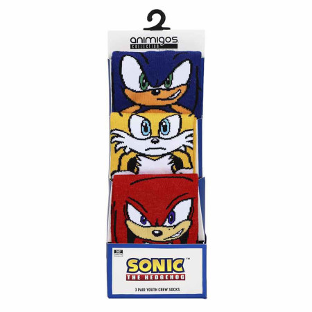 Sonic The Hedgehog, Tails, and Knuckles 3-Pair Pack of Youth Crew Socks