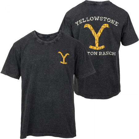 Yellowstone Dutton Ranch Distressed Logo Grey Front and Back T-Shirt