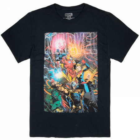 Marvel Logo With Heroes Men's-T-Shirt