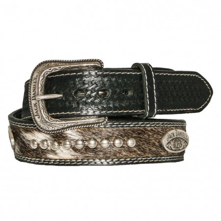 Jack Daniels Hair On Studded Leather Belt