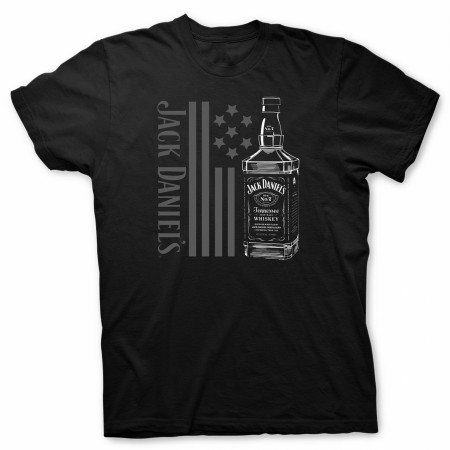Jack Daniel's Tennessee Whiskey Bottle and Flag T-Shirt