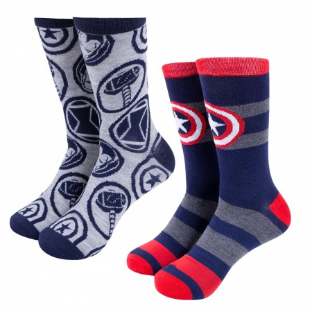 Captain America Symbol and Avengers Symbols Crew Socks Two Pack