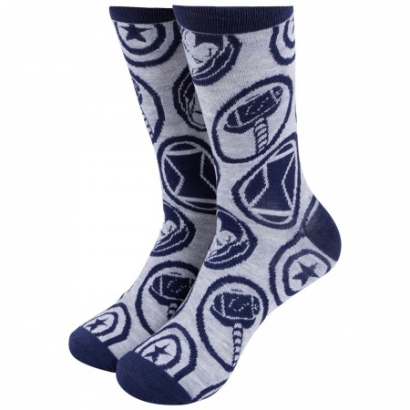 Captain America Symbol and Avengers Symbols Crew Socks Two Pack