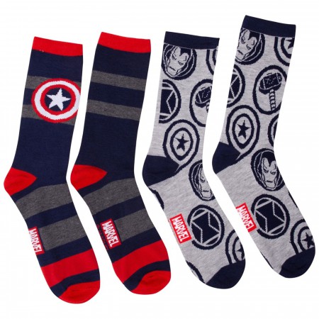 Captain America Symbol and Avengers Symbols Crew Socks Two Pack