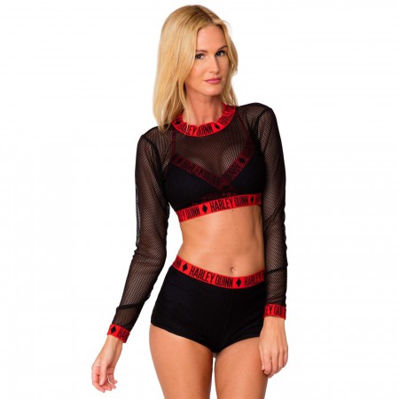 HARLEY QUINN MESH CROP RASHGUARD TOP ONLY