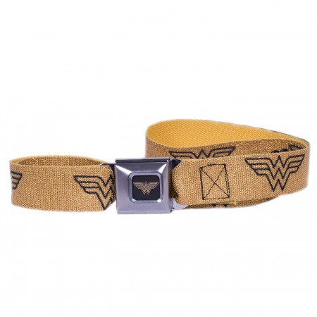 Wonder Woman Logo Reverse Brushed Black/Gold Seatbelt Belt