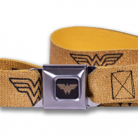 Wonder Woman Logo Reverse Brushed Black/Gold Seatbelt Belt