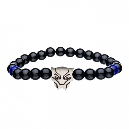 Black Panther Charm w/Natural beads bracelet