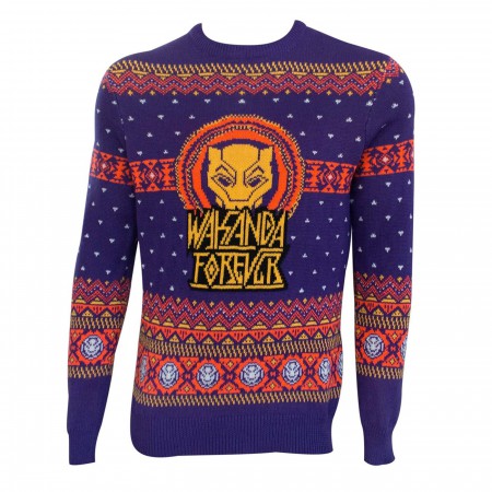 Black Panther Purple and Orange Ugly Christmas Sweater