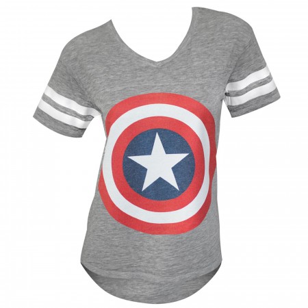 Captain America Symbol Juniors Varsity Athletic Grey T-Shirt