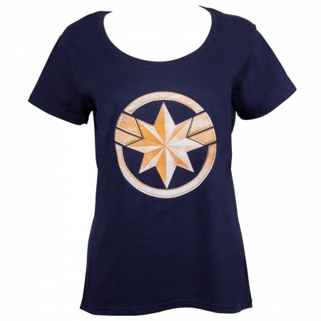 Captain Marvel Movie Badge Blue Women's T-Shirt
