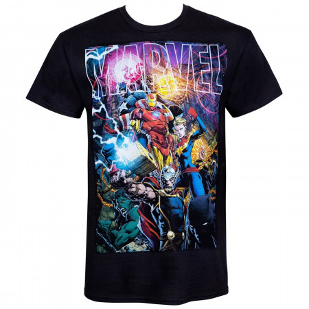 Marvel Logo With Heroes Men's-T-Shirt