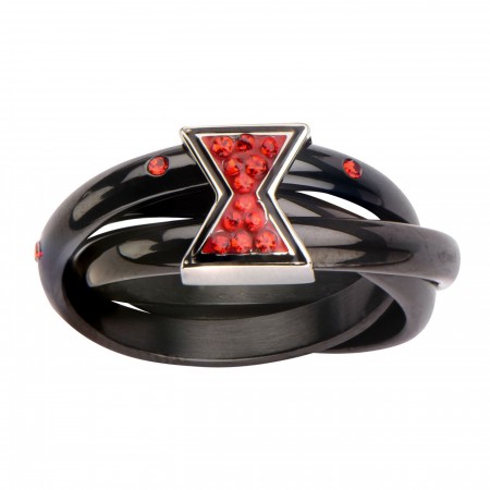 Black Widow Symbol Ring with Red Gems