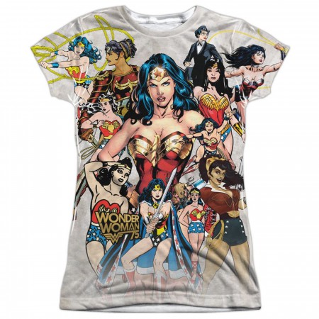 Wonder Woman 75th Collage Women's Sublimated Front and Back T-Shirt
